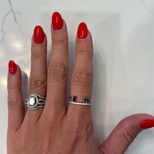 10K white gold- Sapphire and emerald gem stone ring with diamond band.